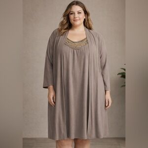 Haani Beige Midi Dress with Embellished Neckline